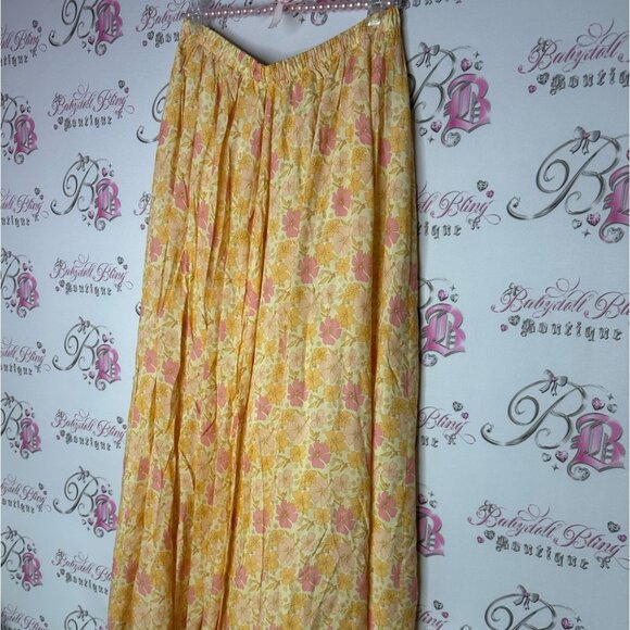 Jackson Rowe skirt maxi long flowers Floral Yellow Skirt pink orange - Picture 3 of 4